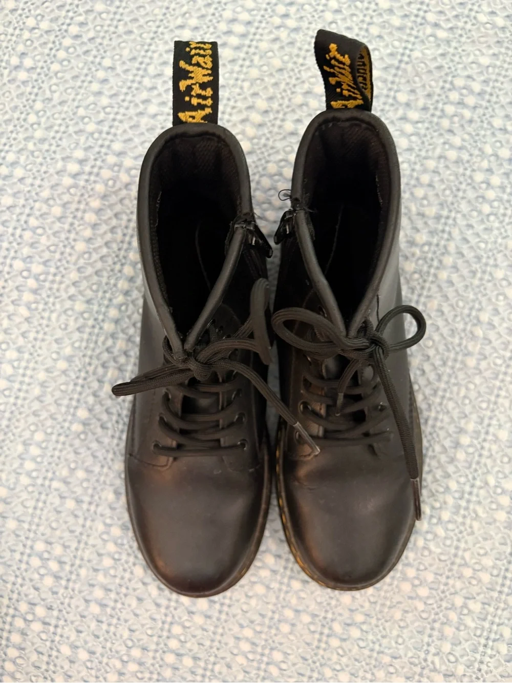 Dr. Martens Zavala J Youth Side Zip Combat Boots Black Yellow Stitching Size 4